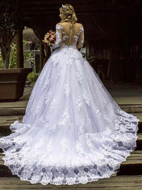 Luxury Long Sleeves Lace Ball Gown Wedding Dresses