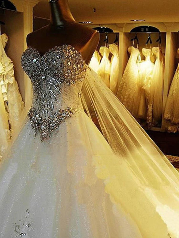 Luxury Sweetheart Crystal Ball Gown Wedding Dresses