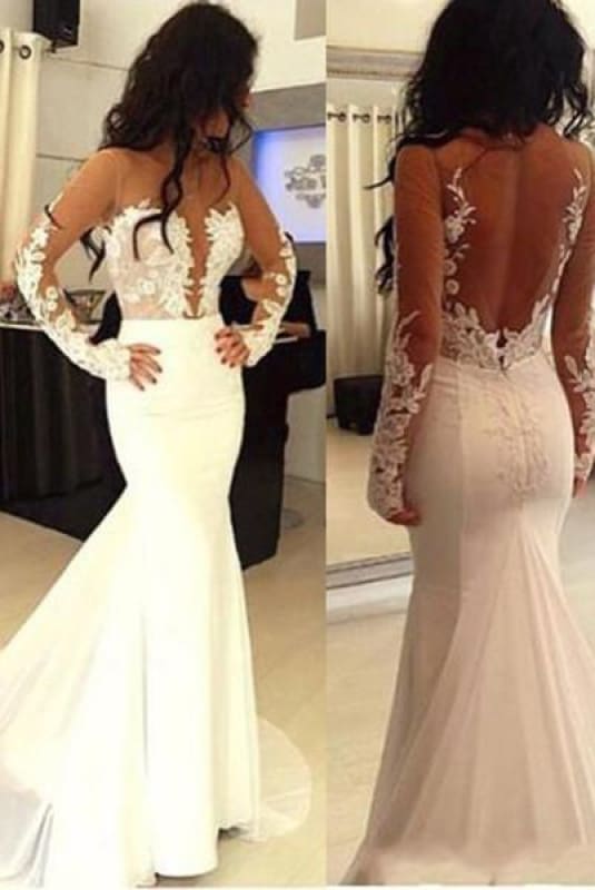 Exquisite Mermaid Wedding Dresses Open Back Long Sleeve Bridal Dress