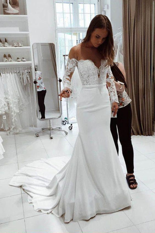 Mermaid Long Sleeves Off the Shoulder Wedding Dress