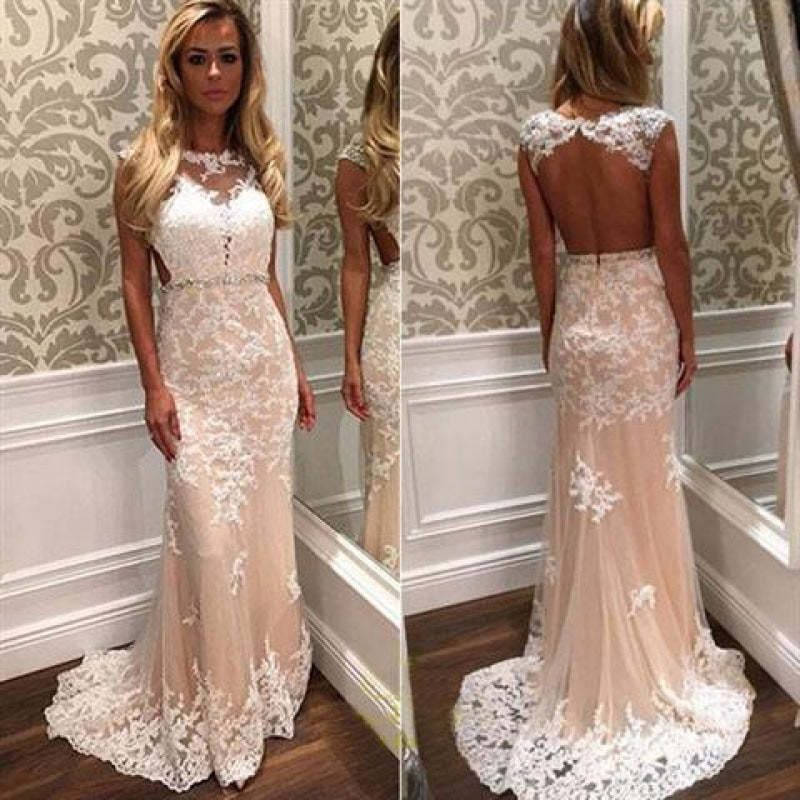 Mermaid Tulle Beach White Lace Appliques Wedding Dress