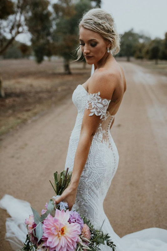 Mermaid Tulle Bohemian Dress Off the Shoulder Lace Beading Wedding Dresss
