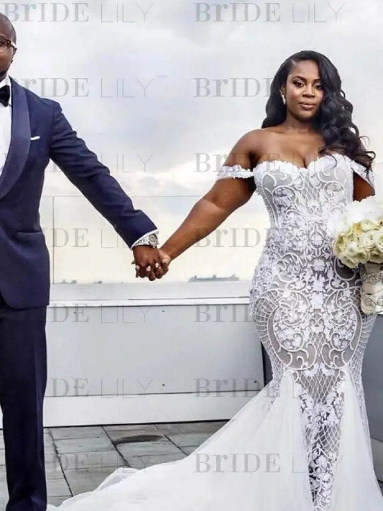 Modest Plus Size Off-the-Shoulder Mermaid Wedding Dresses