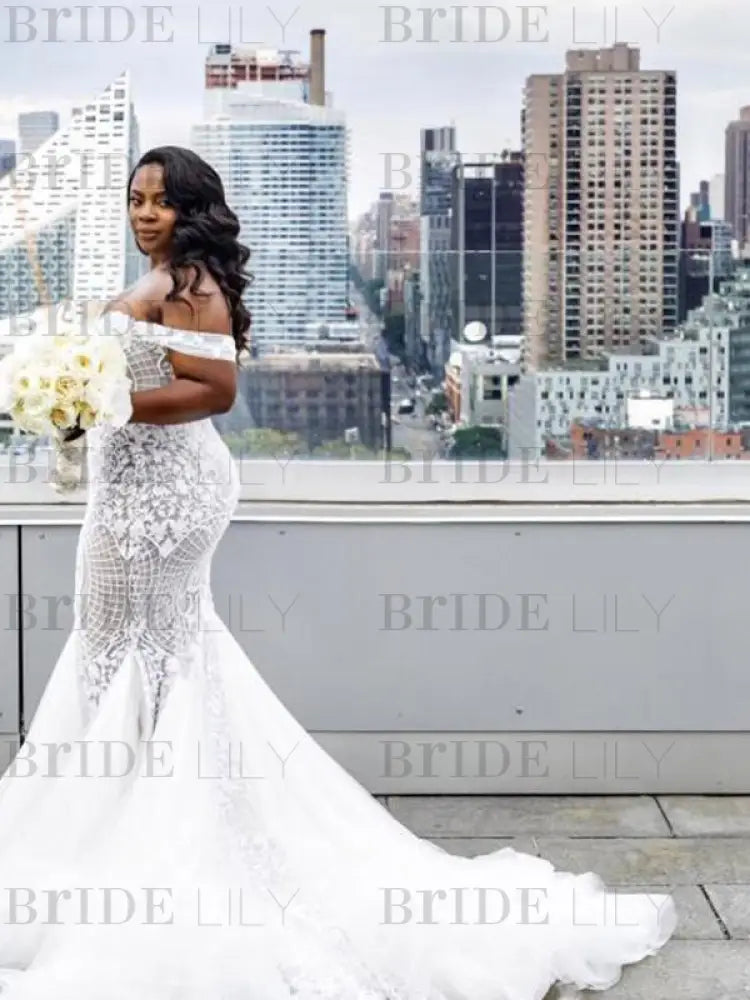 Modest Plus Size Off-the-Shoulder Mermaid Wedding Dresses