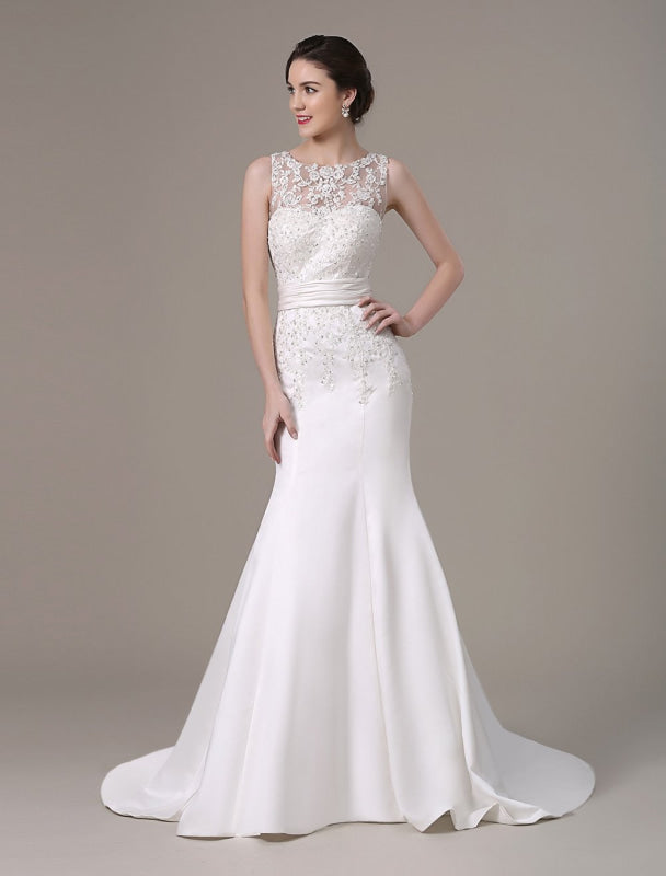 Mermaid Wedding Dresses With Elegant Detachable Lace Jacket Sweep Train(Veil Not Included) Exclusive