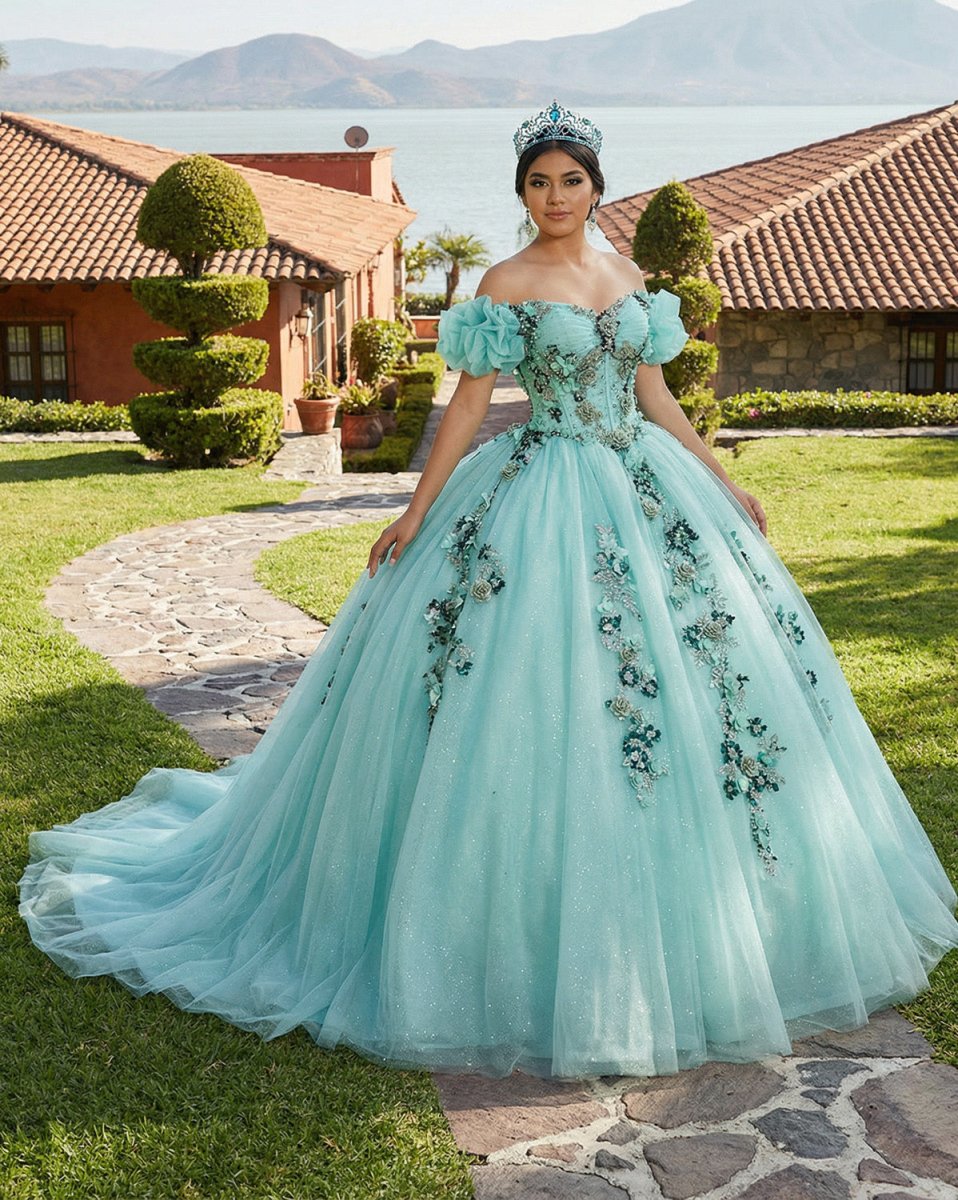 Mint Green Off Shoulder Court Train Quinceañera Dress