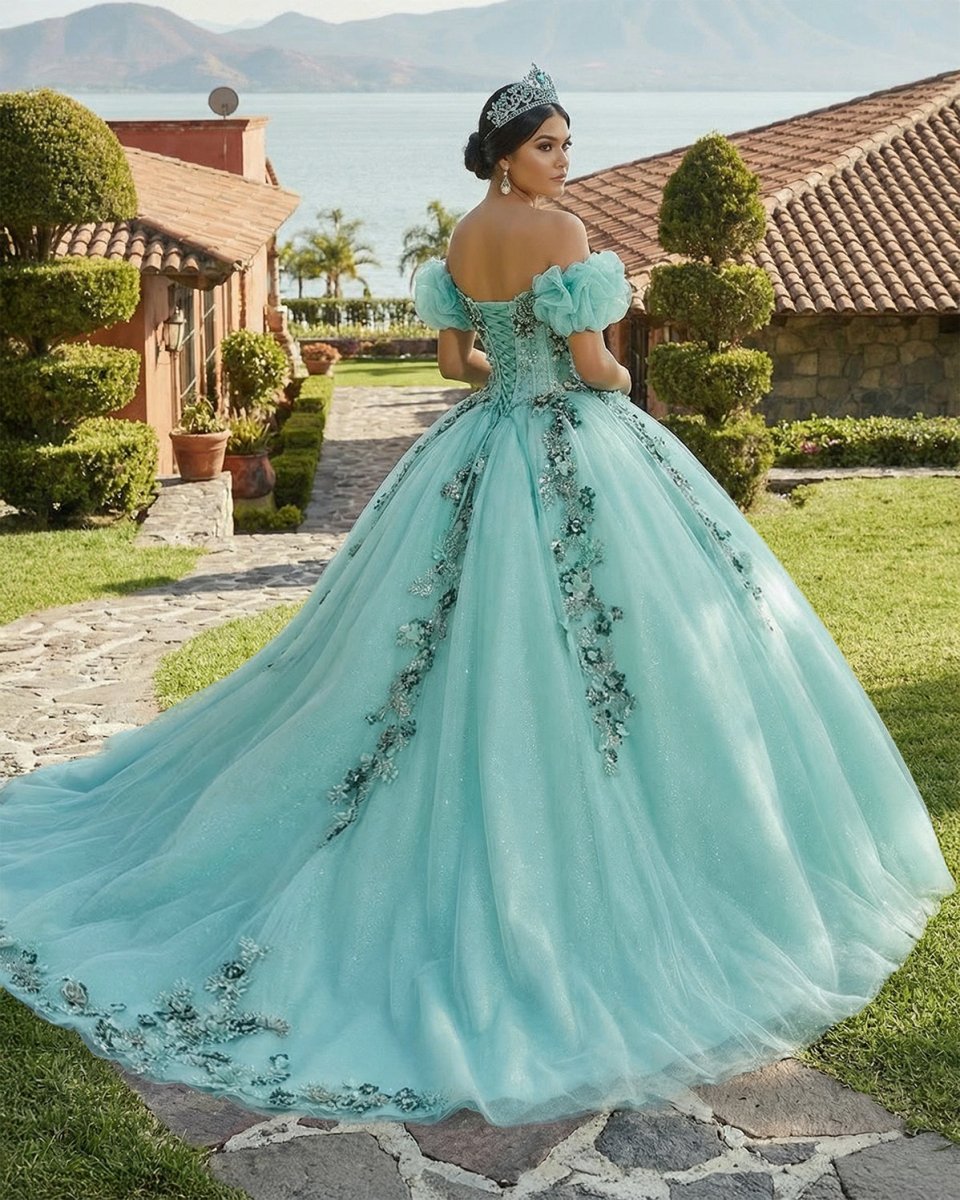 Mint Green Off Shoulder Court Train Quinceañera Dress