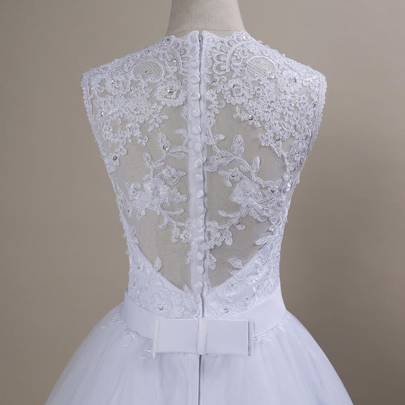 Modest Lace Covered Button Ball Gown Wedding Dresses