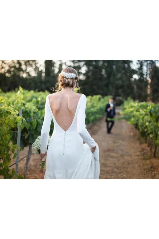 Modest Long Sleeve Sheath Country Wedding Dress N2258