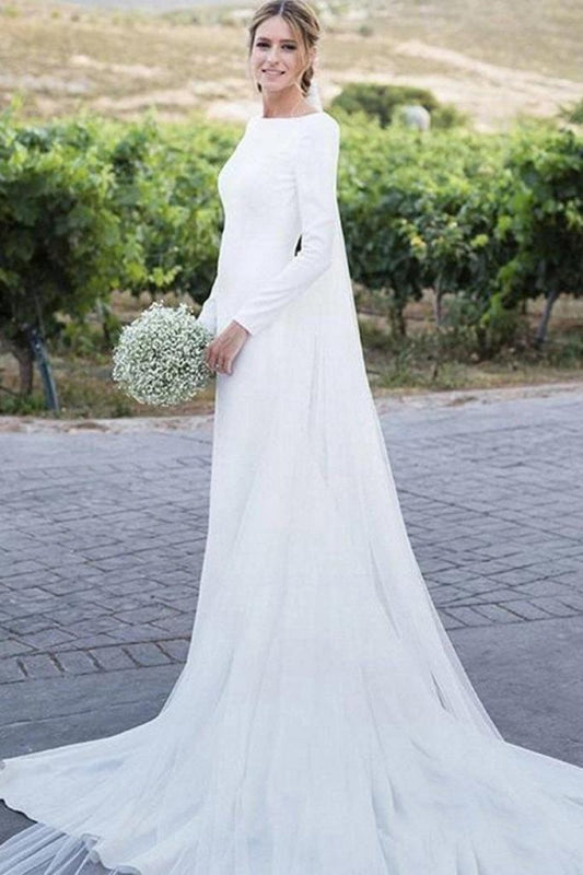 Modest Long Sleeve Sheath Country Wedding Dress N2258