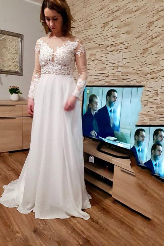 Modest Long Sleeves Lace A-Line Ruffles Wedding Dresses