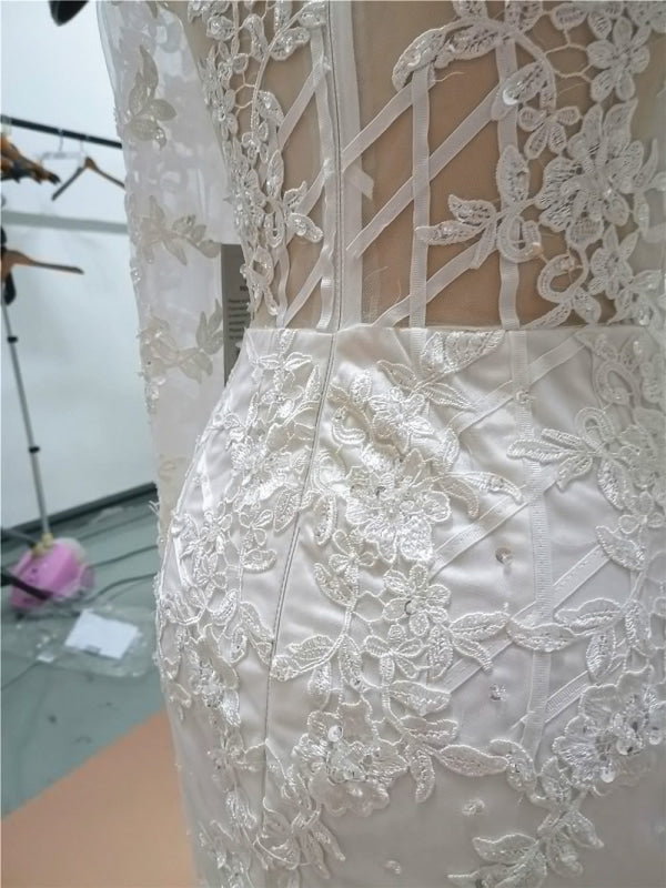 Modest Long Sleeves Lace Appliques Mermaid Wedding Dresses
