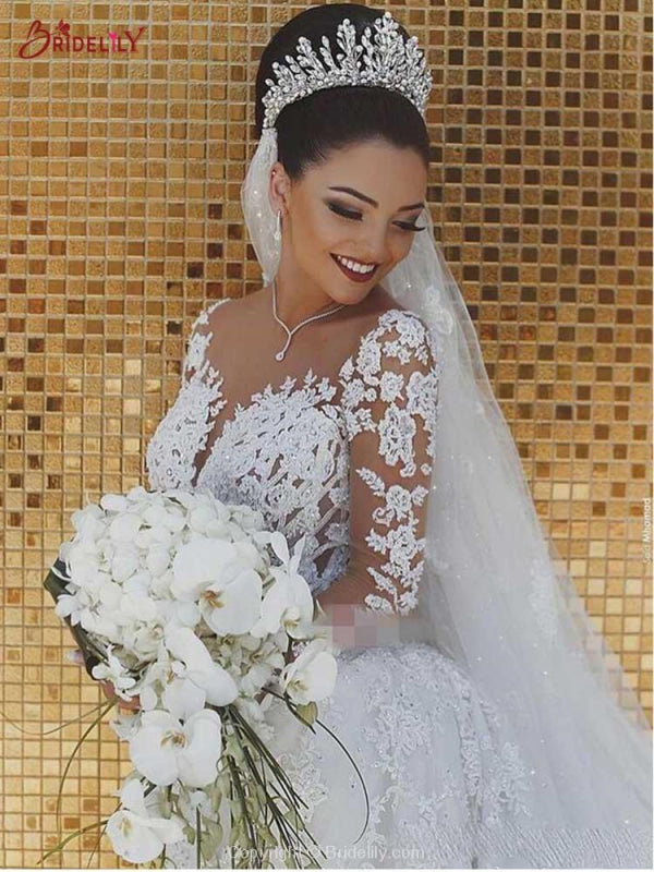 Modest Long Sleeves Lace Appliques Mermaid Wedding Dresses