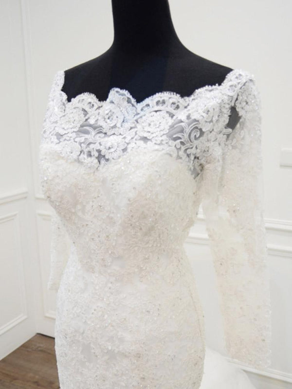 Modest Long Sleeves Sweep Train Lace Mermaid  Wedding Dresses