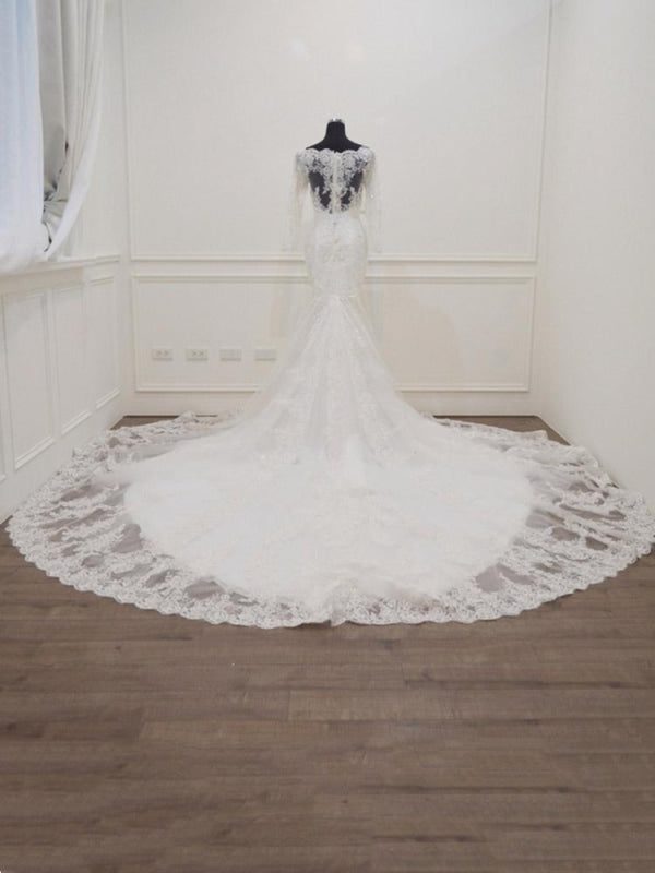 Modest Long Sleeves Sweep Train Lace Mermaid  Wedding Dresses