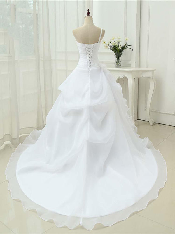 Modest One Shoulder Sweetheart Flower A-Line Wedding Dresses