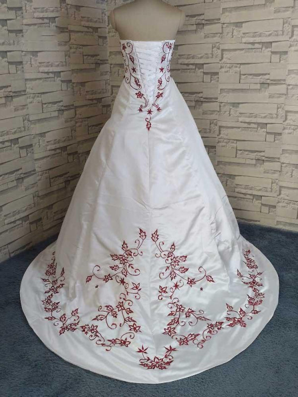 Modest Strapless Beading Sweep Train A-Line Wedding Dresses