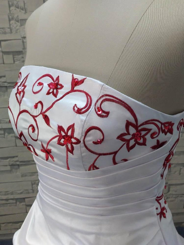 Modest Strapless Beading Sweep Train A-Line Wedding Dresses