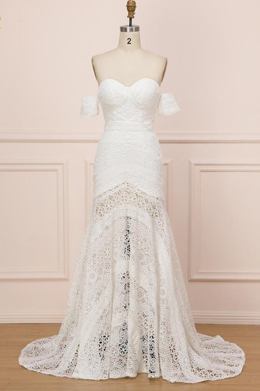 Modest Sweetheart Neck Lace Beach Sexy Boho Wedding Dress