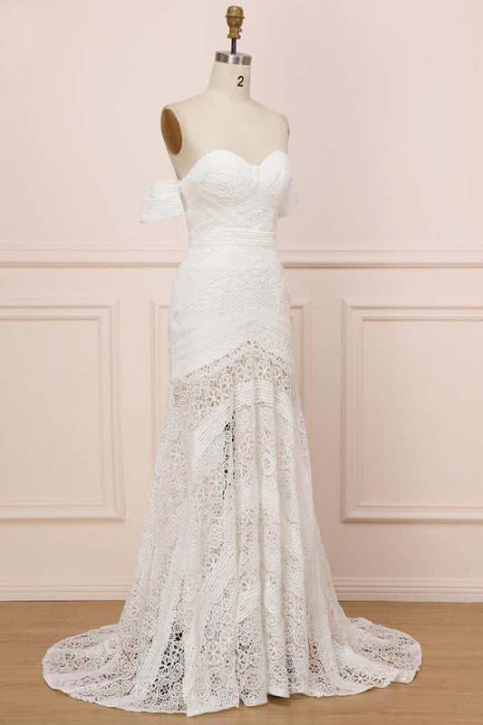 Modest Sweetheart Neck Lace Beach Sexy Boho Wedding Dress