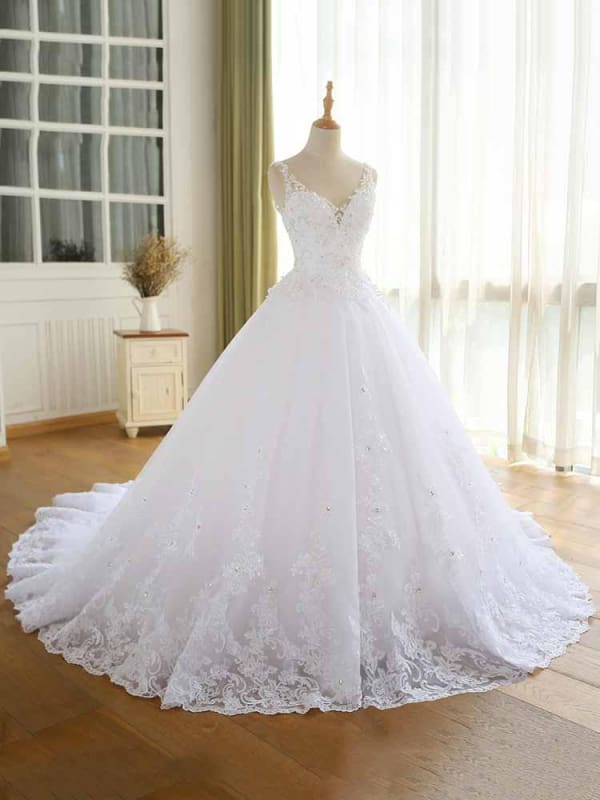 Modest V-Neck Lace-Up Aline Wedding Dresses Sleeveless