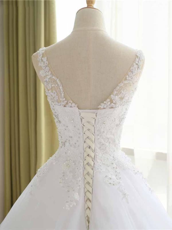 Modest V-Neck Lace-Up Aline Wedding Dresses Sleeveless