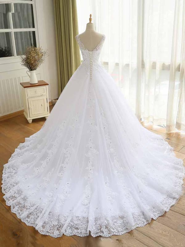 Modest V-Neck Lace-Up Aline Wedding Dresses Sleeveless
