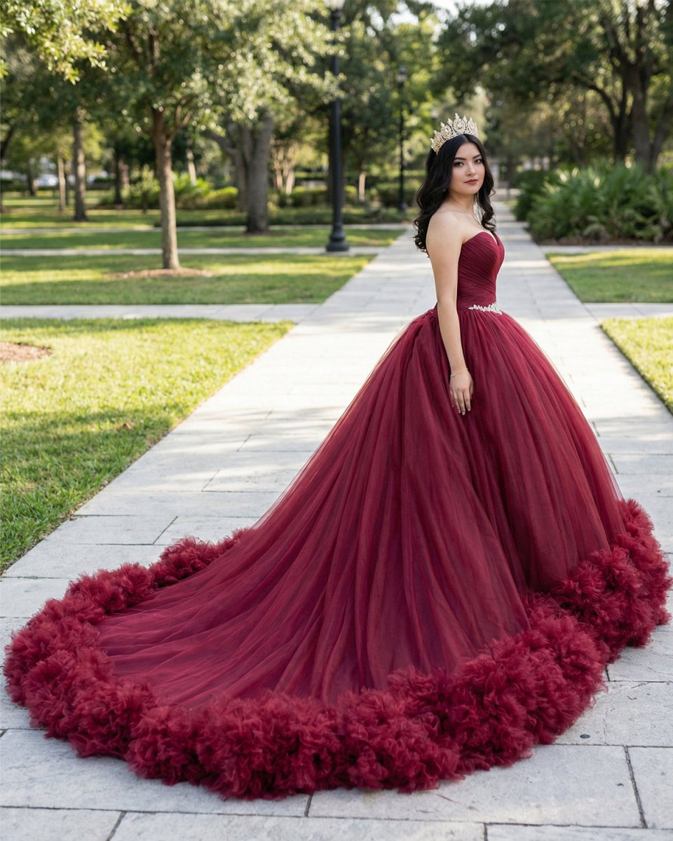 Mulberry Quinceanera Dresses Pleats with Sashes