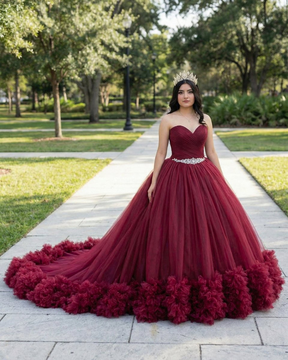 Mulberry Quinceanera Dresses Pleats with Sashes
