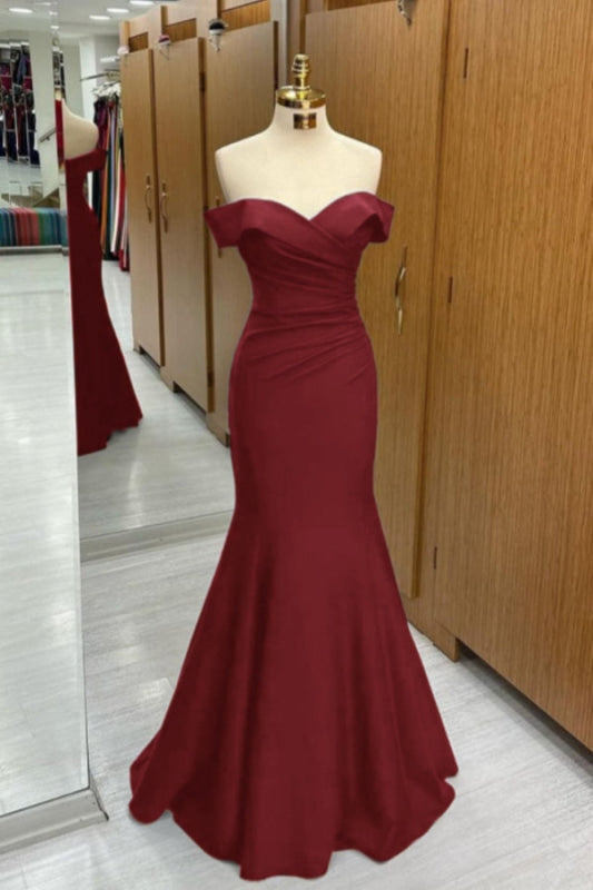 Navy Blue Off-the-Shoulder Mermaid Prom Dress Sweetheart Sleeveless