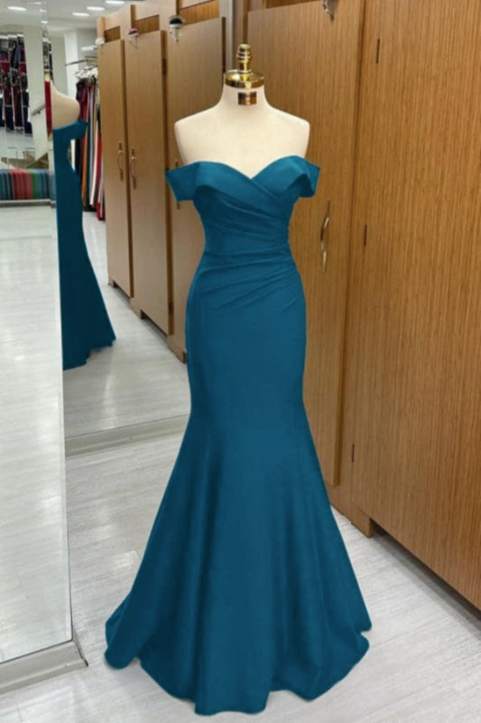 Navy Blue Off-the-Shoulder Mermaid Prom Dress Sweetheart Sleeveless