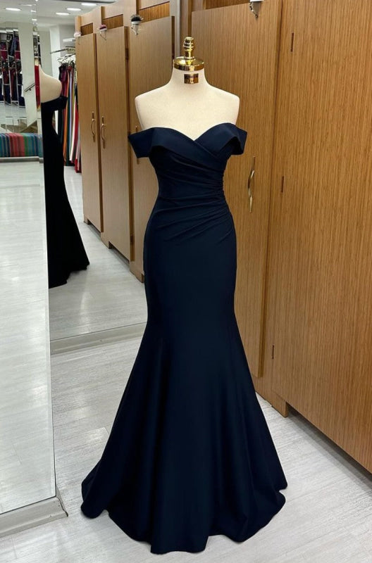 Navy Blue Off-the-Shoulder Mermaid Prom Dress Sweetheart Sleeveless