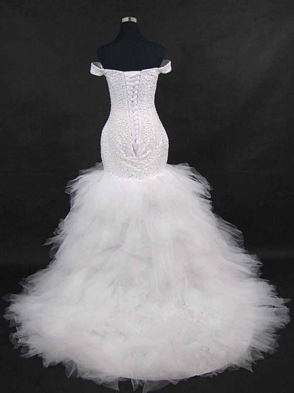 New Off the Shoulder Sequins Lace-up Mermaid Wedding Dresses
