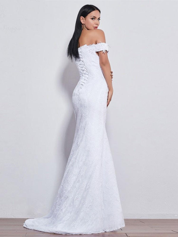 Off-the-Shoulder Beaded Mermaid Wedding Dresses