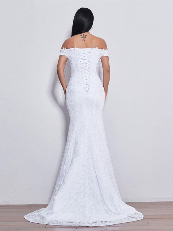 Off-the-Shoulder Beaded Mermaid Wedding Dresses