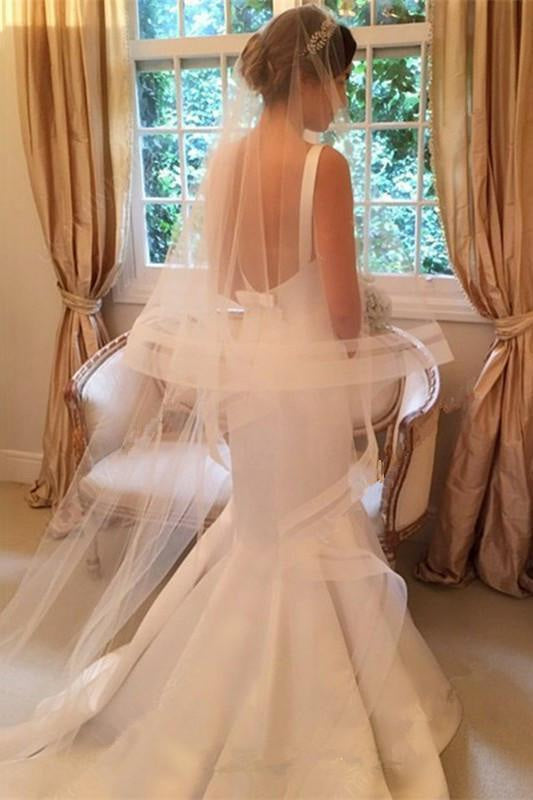 Newest Mermaid V-neck Sleeveless Simple Backless Wedding Dress