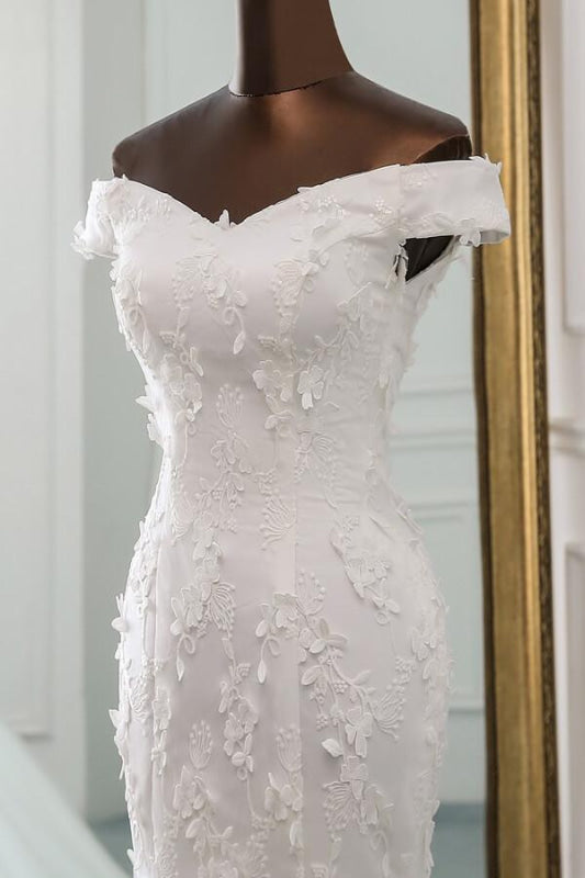 Off Shoulder Lace-up Applique Mermaid Wedding Dress