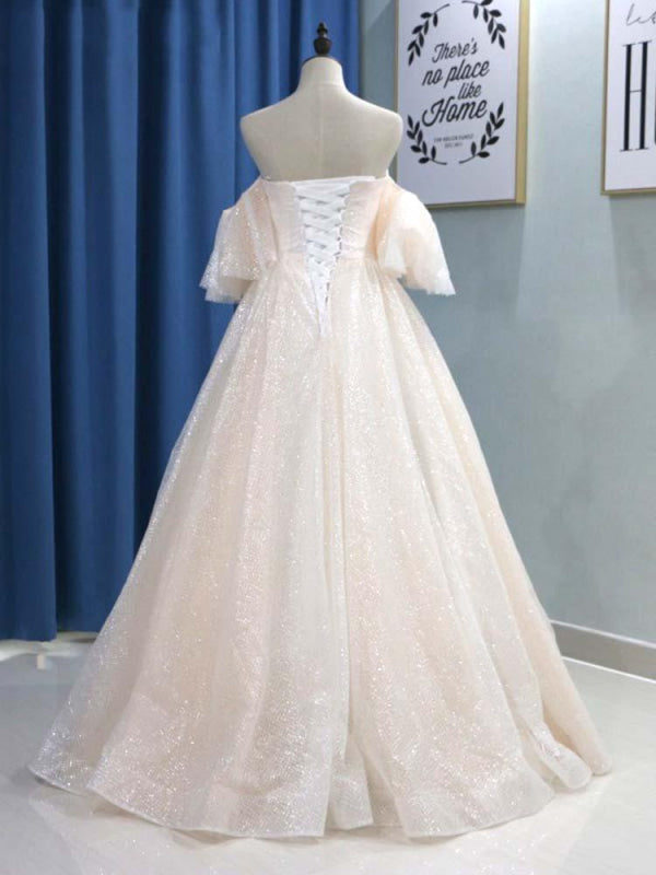 Off-the-Shoulder Half Sleeves Ball Gown Wedding Dresses