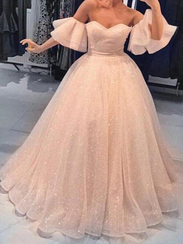 Off-the-Shoulder Half Sleeves Ball Gown Wedding Dresses