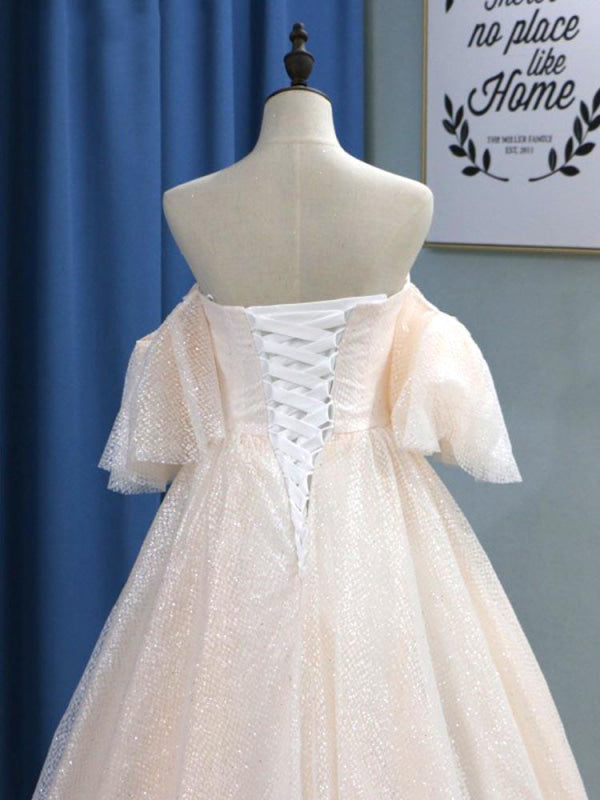 Off-the-Shoulder Half Sleeves Ball Gown Wedding Dresses