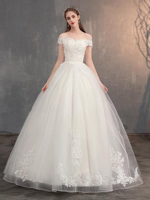 Off-the-Shoulder Lace Applique Ball Gown Wedding Dresses
