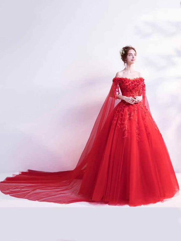 Off-the-Shoulder Lace Applique Wedding Dresses