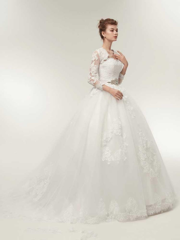 Off-The-Shoulder Lace Ball Gown Wedding Dresses