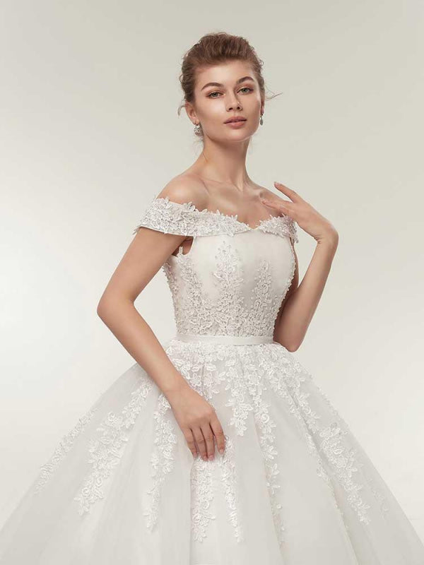 Off-the-Shoulder Lace-Up Ball Gown Wedding Dresses