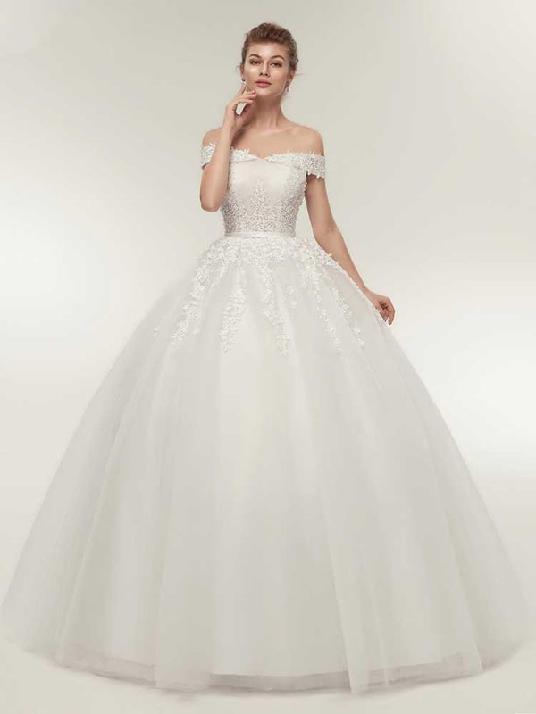 Off-the-Shoulder Lace-Up Ball Gown Wedding Dresses