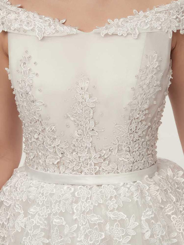 Off-the-Shoulder Lace-Up Ball Gown Wedding Dresses