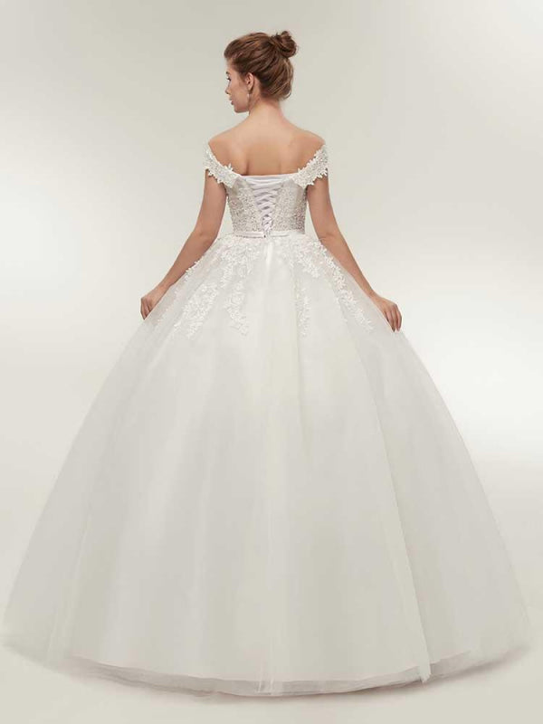 Off-the-Shoulder Lace-Up Ball Gown Wedding Dresses