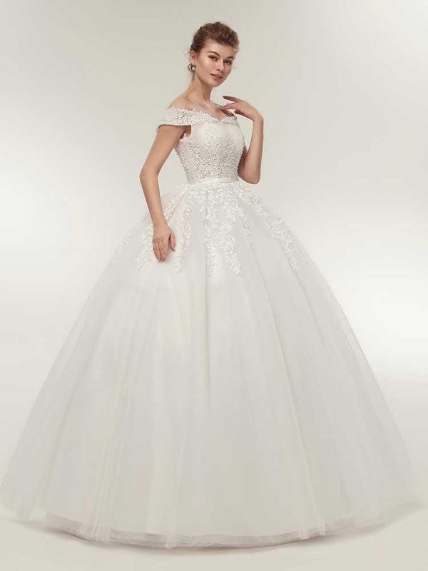 Off-the-Shoulder Lace-Up Ball Gown Wedding Dresses
