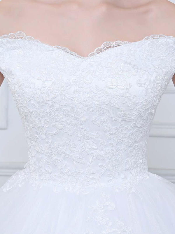 Off-the-Shoulder Lace-Up Ball Gown Wedding Dresses
