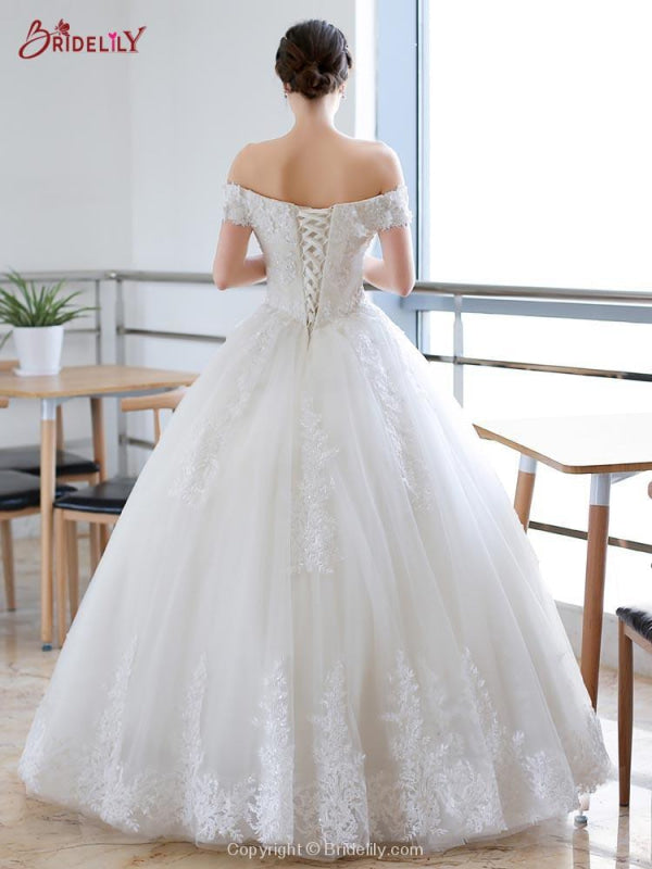 Off-the-Shoulder Lace-up Ball Gown Wedding Dresses